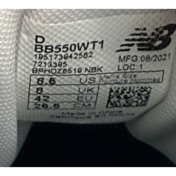 Men 8.5 New Balance 550 White/Green, BB550WT1 main image 8